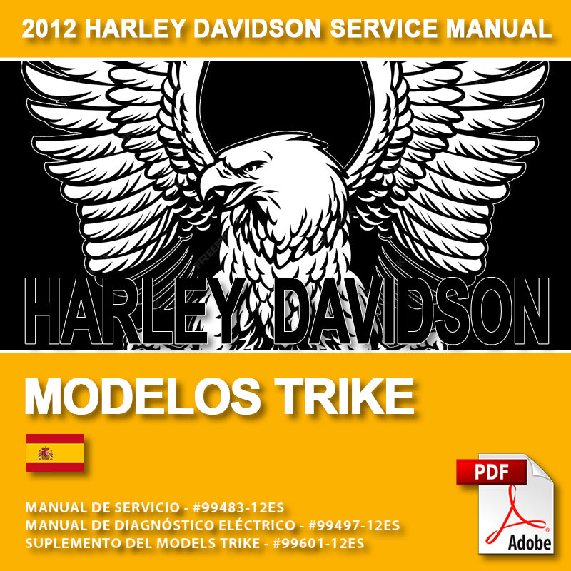 Harley Davidson service manual cover with eagle logo and Adobe PDF icon