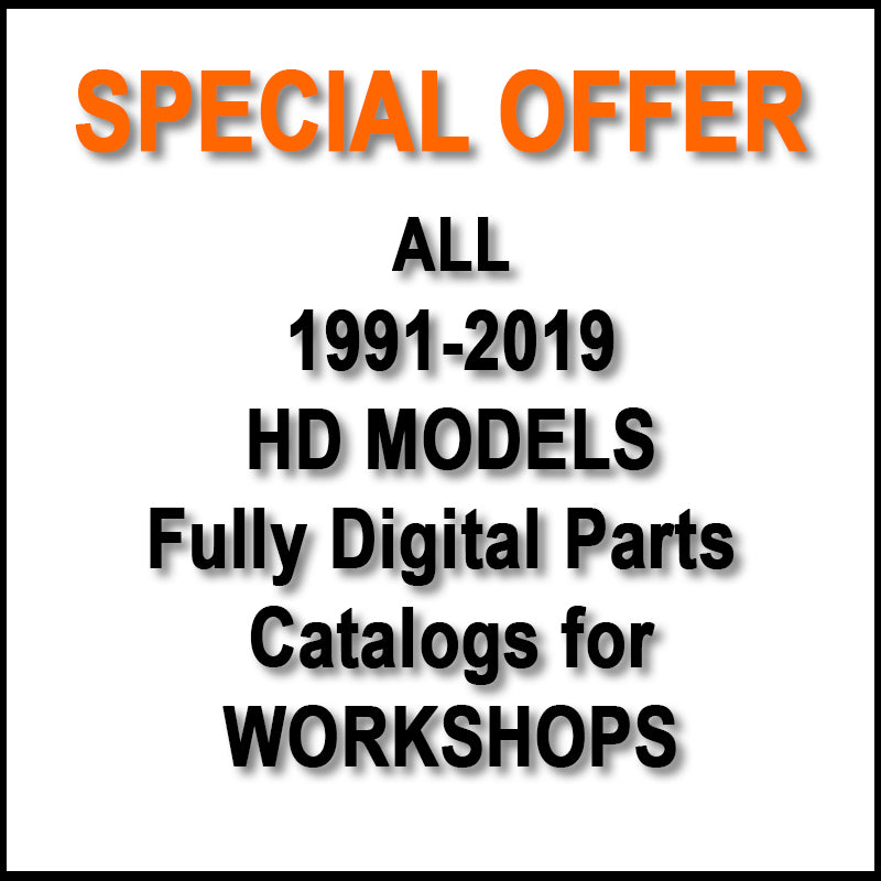 Advertisement for digital parts catalogs for workshops with a special offer on HD models from 1991 to 2019.