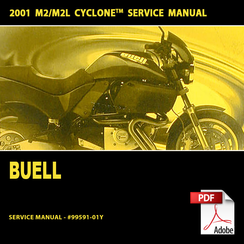Buell M2/M2L Cyclone service manual cover with motorcycle image and Adobe PDF logo.