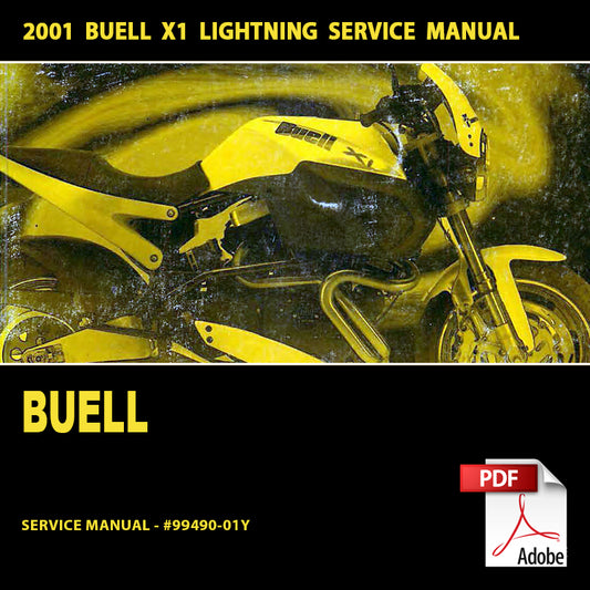 2001 Buell X1 Lightning service manual cover with motorcycle image and Adobe PDF logo.
