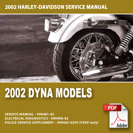 2002 Harley-Davidson service manual cover for Dyna models with motorcycle image.
