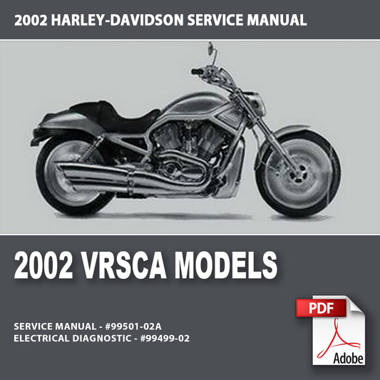 2002 Harley-Davidson VRSCA models service manual cover with motorcycle image.
