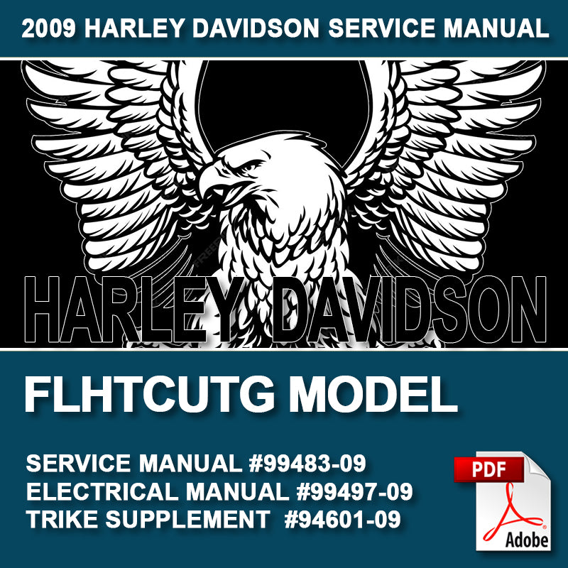 Harley Davidson service manual cover with eagle logo and model information.