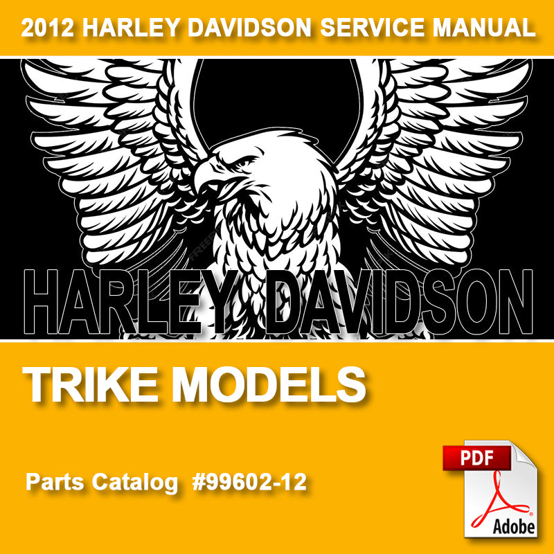 Harley Davidson Trike Models service manual cover with eagle logo and Adobe PDF icon.