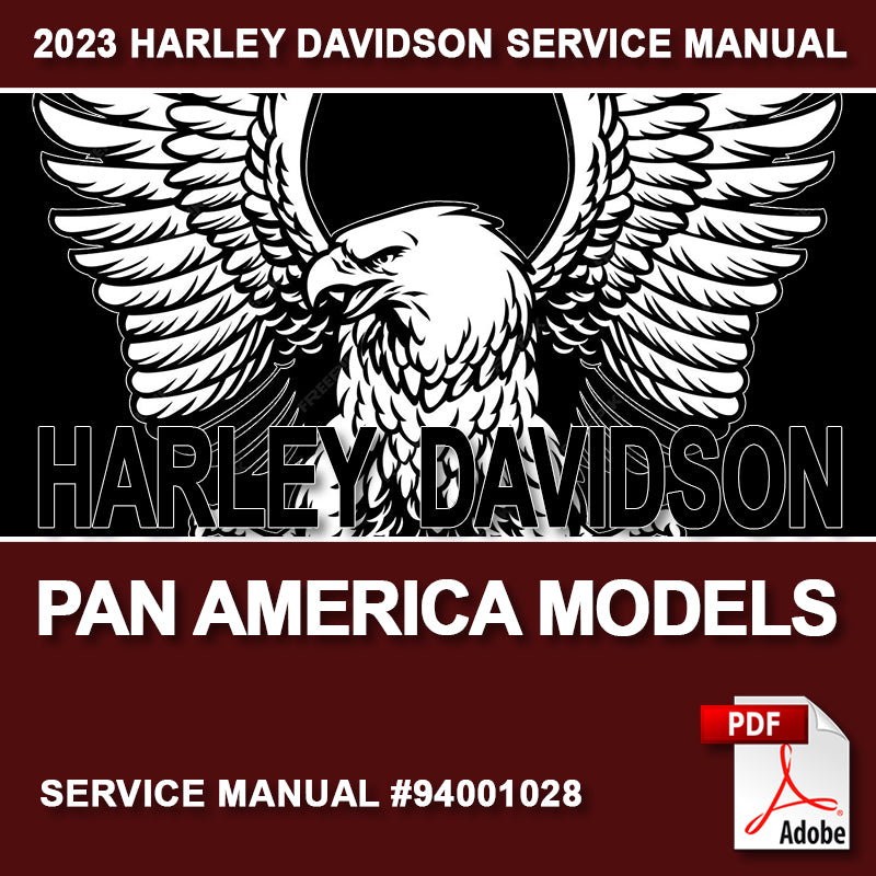 Harley Davidson Pan America Models service manual cover with eagle logo and Adobe PDF icon.