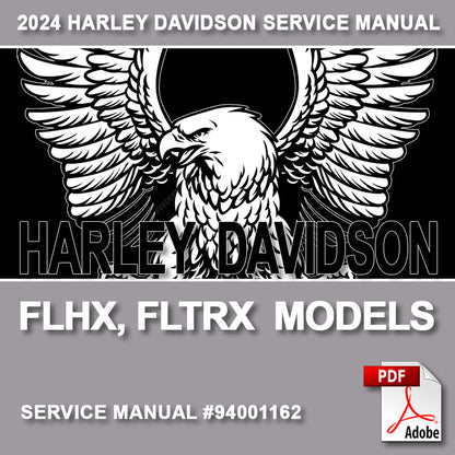 Harley Davidson service manual cover with an eagle logo on a gray background