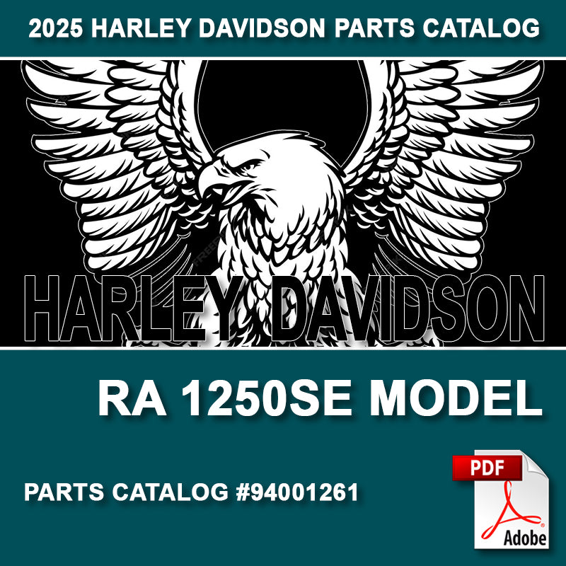 Harley Davidson parts catalog cover with eagle logo and model information.