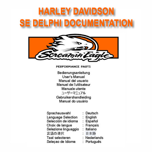 Harley Davidson Screaming Eagle documentation page with language selection options.